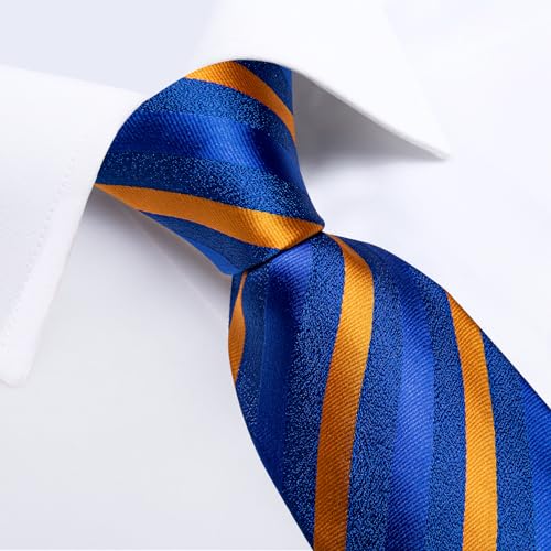 Image of DiBanGu Mens Tie Silk Plaid Striped Necktie and Pocket Square Cufflinks Tie Clip Set with Gift Box Formal Wedding Party