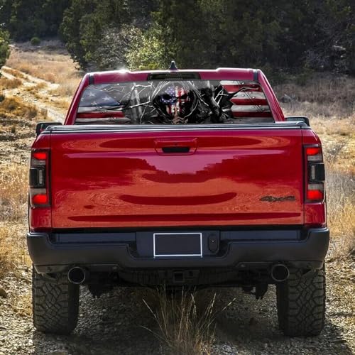 Image of Rear Window Decals for Trucks - 65x22 in Back Window Decals Fit Most Pickup Trucks SUV, Vinyl American Skull Flag Back Window Decal for Car Personalized Decoration - Skull Decal-1