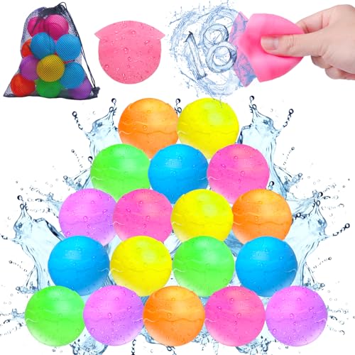 Auksky 18 PCS Reusable Water Balloons for Kids, Water Balloons Quick Fill, Summer Toy Water Toy for Boys and Girls, Pool Beach Toys for Kids ages 3-12, Self Sealing Water Splash Ball with Mesh Bag