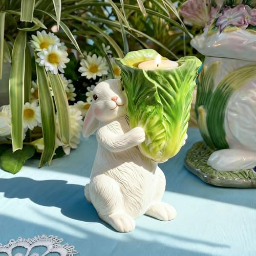 Bougeoir lapin de Pâques rustique pour déco de table vintage