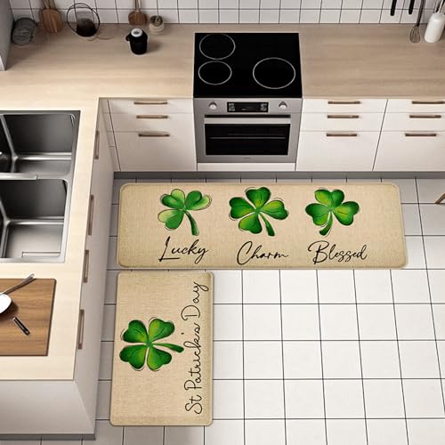 St-Patricks-Day-Kitchen-Rug-Set-of-2-Non-Slip-Absorbent-Door-Mats-Seasonal-Lucky-Green-Shamrock-Clover-Decorative-Kitchen-Floor-Mat-17×29-and-17×47-Inch-DM127 St Patricks Day Kitchen Rug Set of 2 Non Slip Absorbent Door Mats Seasonal Lucky Green Shamrock Clover Decorative Kitchen Floor Mat 17×29 and 17×47 Inch DM127