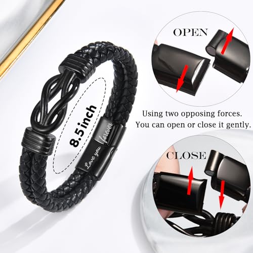 Pulsera trenzada negra de cuero con nudo infinito miniatura 6