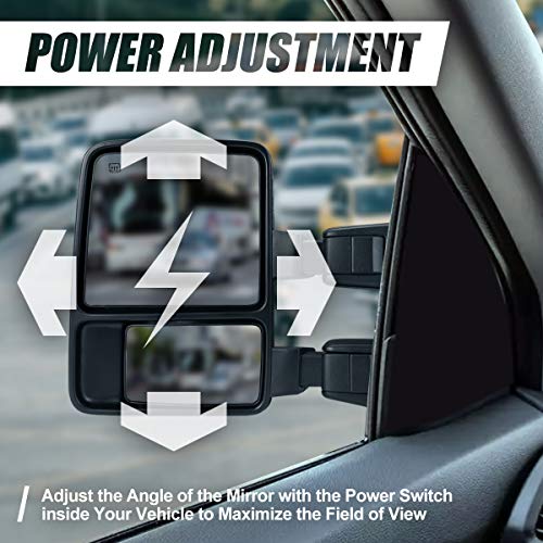 Image of Auto Dynasty Driver Left Rear View Side Towing Mirror - Manual Telescoping | Power Adjust | Heated Glass | Amber LED Turn Signal - Compatible with Ford F250 F350 F450 F550 Super Duty 08-16