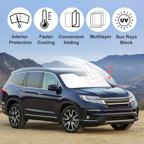 Image of Windshield Sun Shade Custom Fit for 2016-2024 2025 2026 Honda Pilot Accessories Foldable Sunshade Sun Blocker Protect Car from Sun Rays & Heat Damage Keep Car Cooler
