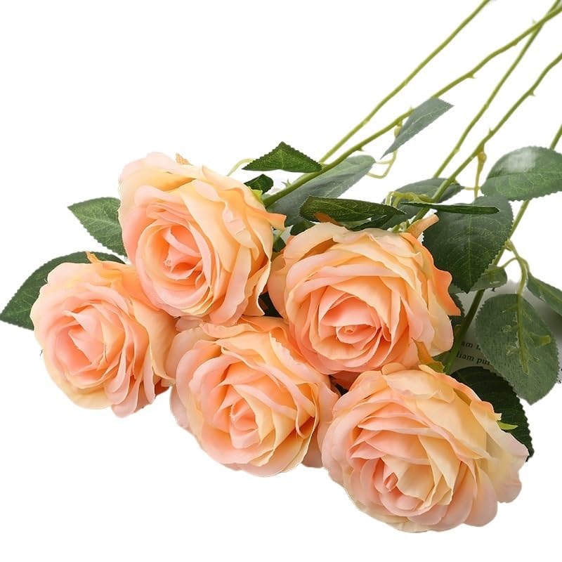 Fiori Artificiali,Fiori Artificiali di Bouquet Fiori artificiali di seta rosa lungo ramo bouquet for la decorazione domestica di nozze piante finte ghirlande fai da te accessori(Champagne Pink,11PCS)