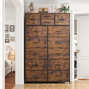 EnHomee Dresser, Dressers & Chests of Drawers, Dresser for Bedroom with 14 Drawers, Dressers, Tall Dresser,Dressers Bedroom Furniture with Wood Top, Metal Frame for Closet, Living Room, Rustic Brown
