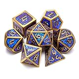 Metal dice Set D&D, 7-Piece Polyhedron DND D20 D12 D10 D8 D6 D4 Dungeons and Dragons Dice Set, Suitable for RPG Game DND dice Set (Bronze + Blue Powder)