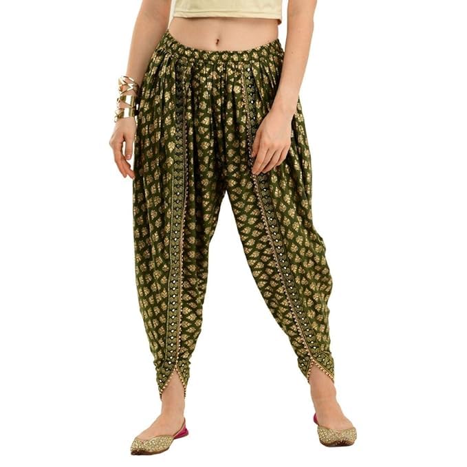 Printed Rayon Full Length Free Size Elastic Waist Dhoti Harem Pants Ethnic Bottom Wear for Women Free Size (28 Till 34) Green-image-36
