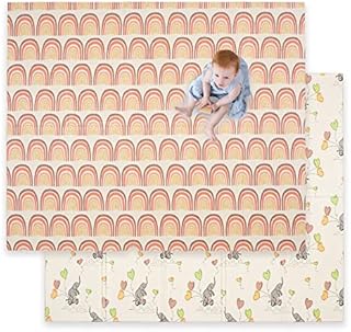 JumpOff Jo - Large Waterproof Foam Padded Play Mat for Infants, Babies, Toddlers, Play & Tummy Time, Foldable Activity Mat, 70 in. x 59 in. - Elephant & Rainbow