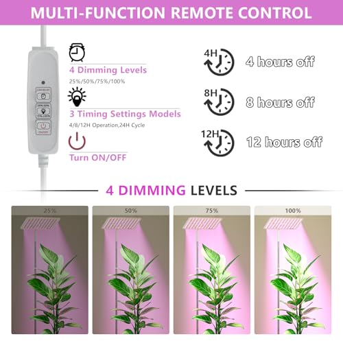 Image of BESTVA 36W Grow Lights with Stand, Full Spectrum LED Plant Light, 12-59 Inch Height Adjustable Growing Lamp with Auto On /Off Timer 4H /8H /12H, 4 Dimmable Brightness
