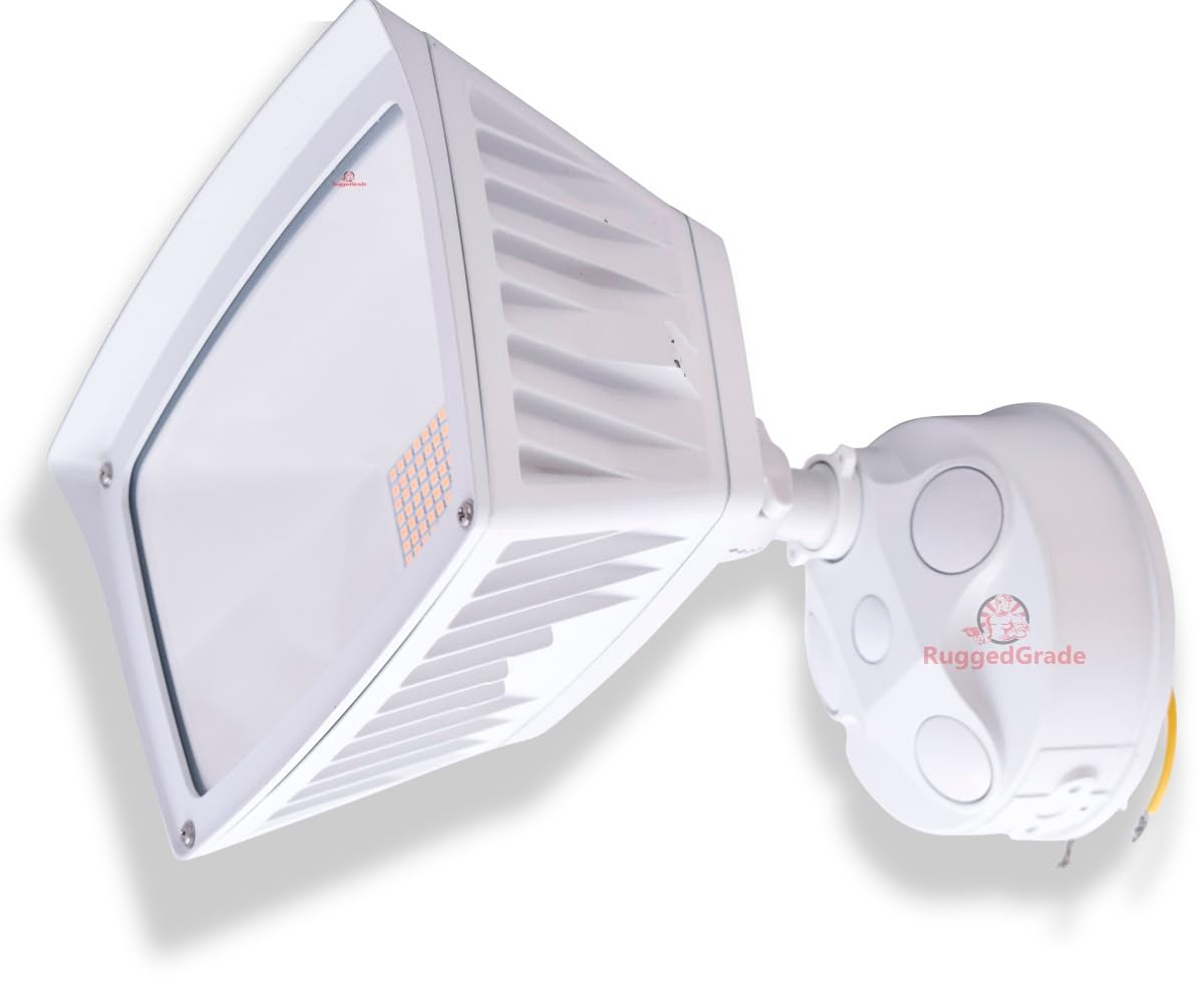 RuggedGrade 40 Watt - Folari Series LED Flood Light - LED Wall Light 4,800 Lumens- Dusk to Dawn Sensor - 5000K Bright White - White Housing