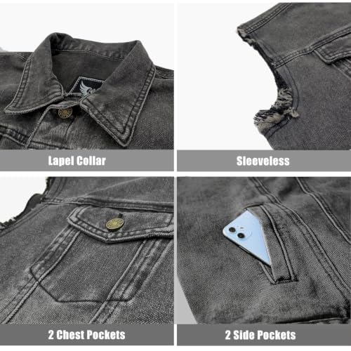 Image of JYG Denim Vest for Men Casual Stretchy Trucker Jean Vests Fashion Vintage Sleeveless Jacket Vest