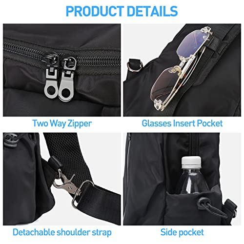 Image of SEAFEW Small Black Tactical Sling Crossbody Backpack Shoulder Bag for Men Women, Lightweight One Strap Backpack Sling Bag Backpack for Hiking Walking Biking Travel Cycling USB Charger Port-Nylon,