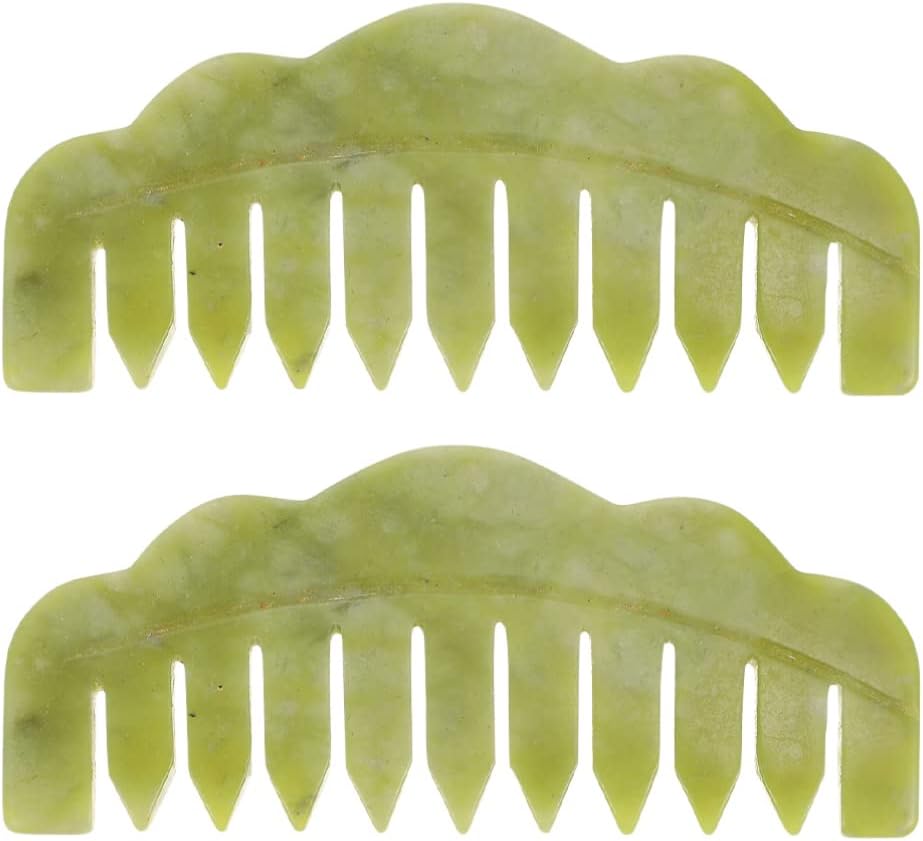 2Pcs Jade Scalp Comb Hair Care Massage Tool Handmade Anti-Static Gua Sha Hair Comb for Relaxation and Scalp Stimulation