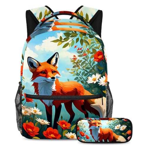 Cartable renard mignon et sac à dos multicolore avec trousse scolaire pour ado