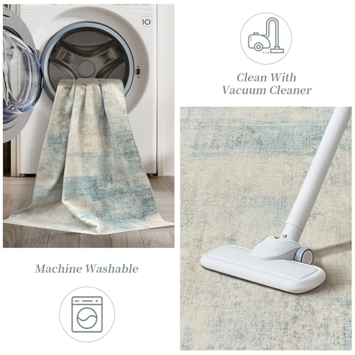 zesthome Washable Rug 8x10, Modern Abstract Rugs for Living Room, Ultra Soft 8x10 Area Rugs, Stain Resistant Rugs for Bedroom, Ultra-Thin Large Rug Foldable (Blue, 8'x10')