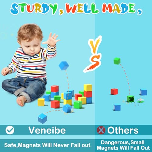 Image of Magnetic Blocks, 28PCS Magnetic Building Blocks, 1.34 inch 3D Cubes for Toddlers, Preschool Educational Construction Kit, Sensory Montessori Toys Kids Blocks for Boys Girls