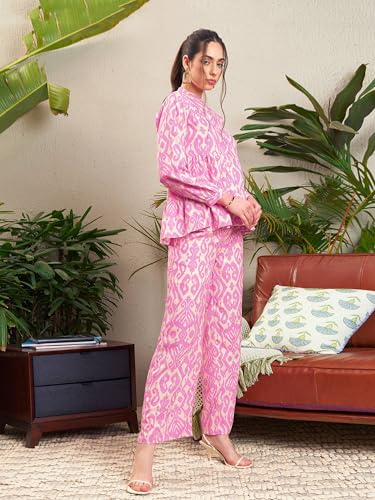 Image of Sassafras Women Set of Peplum Shirt with Palazzo Pants