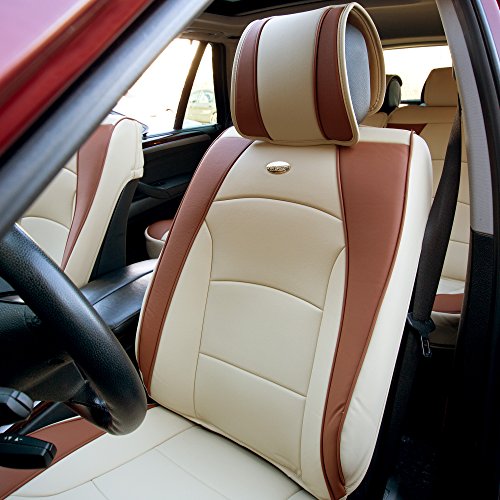 Fh Group Car Seat Covers Front Set Beige Tan Faux Leather Seat Cushions - Car Seat Covers For Low Back Seat, Universal Fit, Automotive Seat Covers, Airbag Compatible Car Seat Cover For Suv, Sedan, Van #TOP3