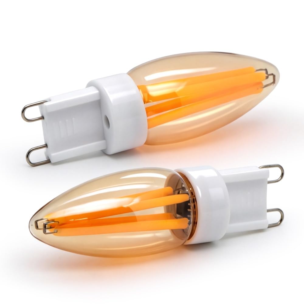 Ruiandsion 2200K Amber Warm White G9 LED Filament Bulb 2‑Pack, AC 220‑240V, Vintage Glass Light for Chandeliers Wall Lamps & Pendant Lights Home Decor