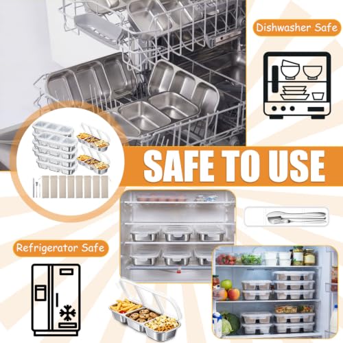 Image of 8 Sets Stainless Steel Snack Containers with Lids, 3-compartment
