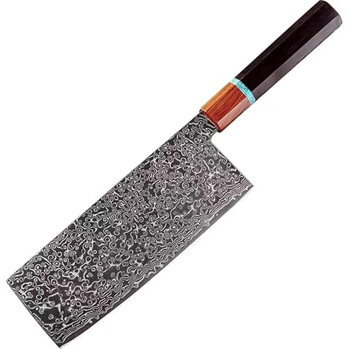 HIROSHI 菜切り包丁 肉切り包丁 料理包丁 刺身包丁 両刃 超鋭い ダマスカスス 67層 V金10号 182mm 黒 チタンコーティング仕上げ 食材粘着無い 洗浄し易い 防錆 耐久性高い 黒/黄檀木柄 八角柄 オシャレ 家庭用 業務用