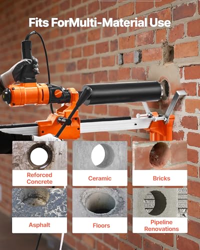 Image of VEVOR Diamond Core Drilling Machine, 8 in Drilling Diameter, 2-in-1 Handheld & Stand-Mount Dry and Wet Concrete Core Drill Rig with 4 Drill Bits, 1075 /2300 RPM 2-Speed, for Concrete Brick Stone, 1800W