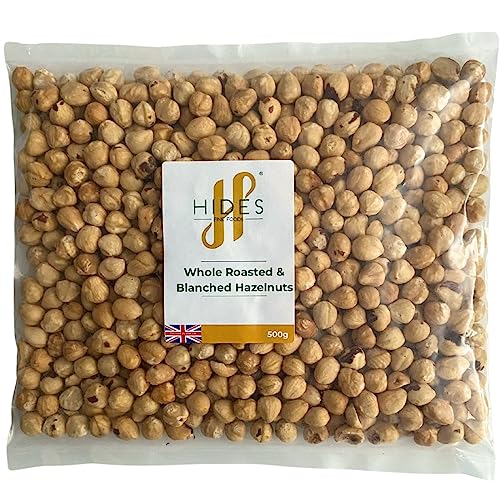 Hides Fine Foods - Whole Roasted & Blanched Hazelnuts 500g - GMO - Free - Suitable for Vegetarians - Cooking - Salads - Snacking - Desserts - Cakes - Cookies