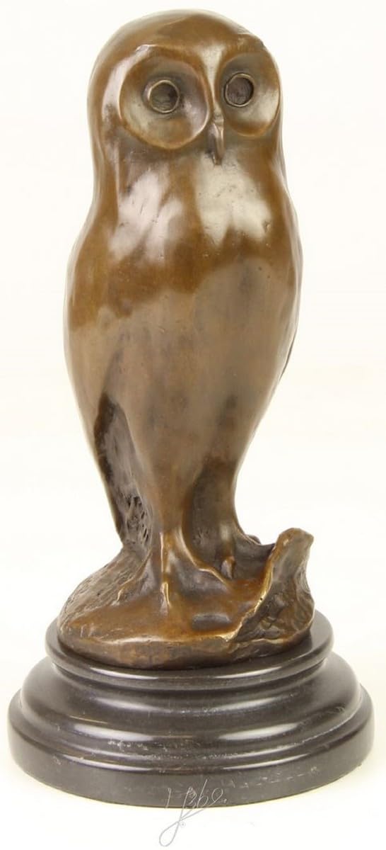 Casa Padrino luksusowa figurka z brązu młoda sowa z marmurowym podstawą brąz/czarny Ø 12,1 x wys. 24,7 cm - luksusowa figurka dekoracyjna
