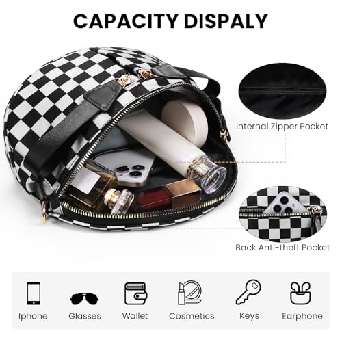 Image of hibear Checkered Crossbody Bag Spacious Bum Bags for Women Nylon Crossbody Fanny Packs Checkered Purse Belt Wallet (W-Black)