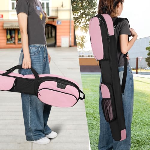 GOBUROS Lacrosse Stick Bag for Men Women, Padded Lax Equipment Bag with Separate Ventilated Shoe Compartment and Multi Pockets for Essentials, Black and Pink