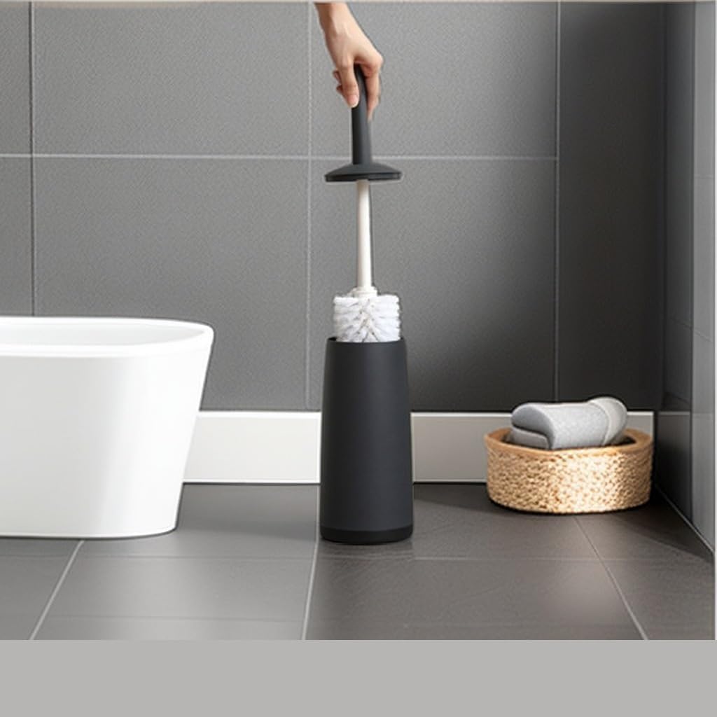 Toilet Brush Toilet Brush Bathroom Cleaning Set Long Handle Washing Toilet Brush and Holder(Black)