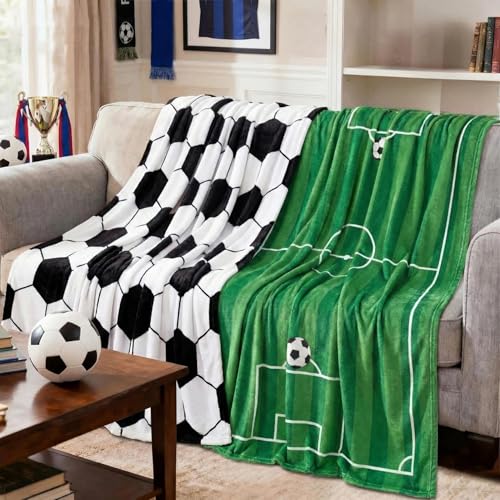 Hillsuren 2 Pcs Soccer Blanket 50 x 60 Soccer Flannel Throw Blanket for Teen Team Coach Gifts Ball Themed Accessories Decoration for Sport Lovers Birthday Christmas Adult Gift Favors