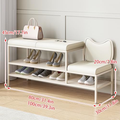 Banc à chaussures blanc avec coussin et rangement multifonction pour l'entrée