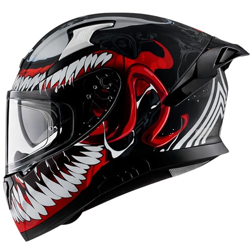 Image of Axor Apex Marvel Venom Full Face Motorbike Helmet, Protective Racing Design - Dull Black Red - L