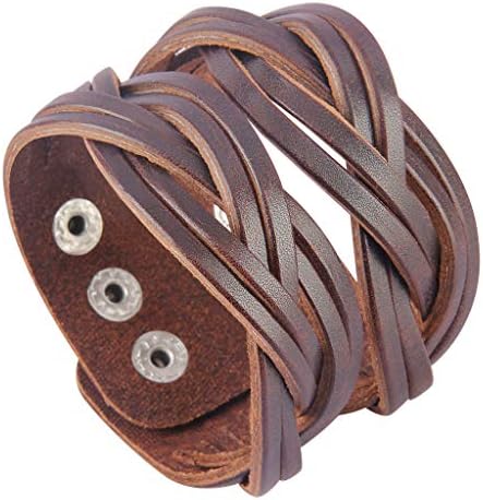 Jenia Genuine Leather Cuff Bracelet Punk Braided Bracelets Rock Leather Wristbands Religious Gothic Adjustable Wrap Bracelet for Men, Boy, Kids, Biker, Women Gifts