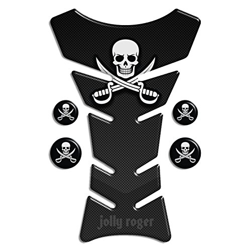 Motoking tanque pad compatible ETIQUETAS 3D-ETIQUETA '' Carbon look Piratas Jolly Roger '- tanque de la motocicleta y la protección de la pintura universal