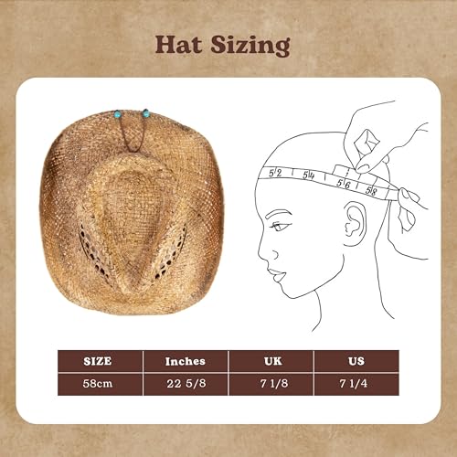 Image of Straw Cowboy Hats Cowgirl Hat Western Cowboy Hat Rancher Hat for Men Women, Exquisite Decoration Band