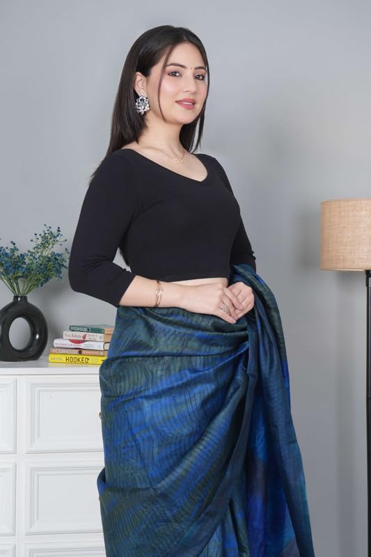 Image of Mlada V-Neck Stretchable Saree Blouse Top for Women | Slim Fit 3 /4th Sleeves Solid Cotton Blouses | Readymade Saree Blouses for Women Festive & Ethnic | Blouse Crop Top