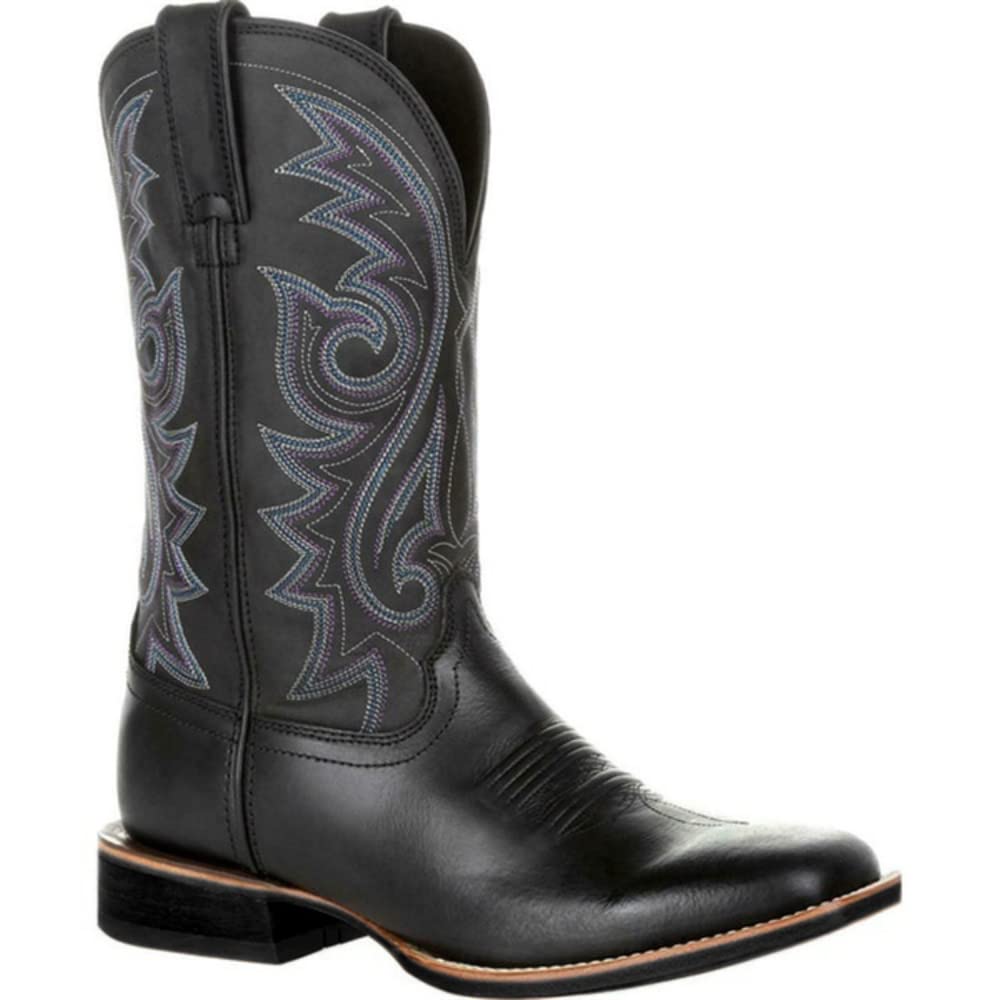 Stivali da Cowboy da Uomo Vintage Stivali Western Quadrato Testa Ricamo Modello Stivali a metà Polpaccio Antiscivolo Patchwork Stivali da Equitazione Lavoro Escursionismo 38-48