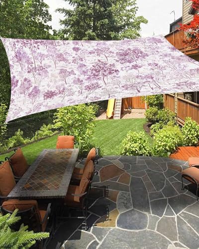 Sun Shade Sail 6.5' x 10' Maple Tree Pine Rectangle UV Block Shade Cloth Watercolor Plants Purple Outdoor Patio Canopy Cover for Pergola Backyard Deck Pool Garden