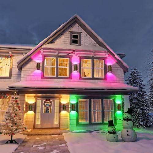 Image of RGB Outdoor Wall Light LED Exterior Lighting Fixtures with Remote Control or App Control, 7 inch Handmade Gold Outdoor Sconce Lights for House Front Door Garage Patio Porch