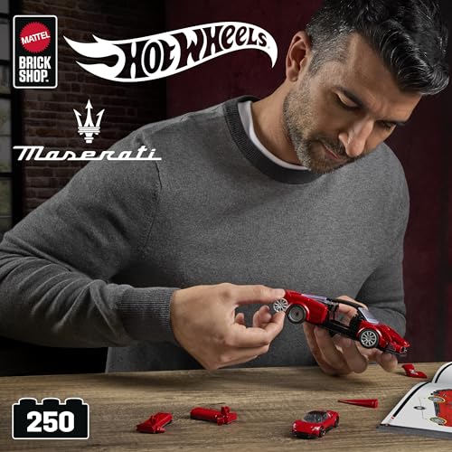 Image of Mattel Brick Shop Hot Wheels Speed Series Maserati MC20 Construction Kit with 250 Pieces, Realistic Details and Individual Stickers, for Collectors and Children from 10 Years, JFR90