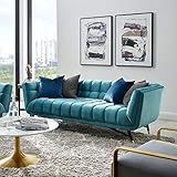 Modway Adept Contemporary Mid-Century Modern Performance Velvet Upholstered Tufted Sofa in Sea Blue