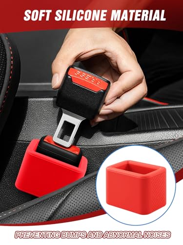 Image of 2 PCS Seat Belt Buckle Holder, Silicone Seatbelt Buckle Booster to Makes Receptacle Stand Upright for Easy Access (Red)