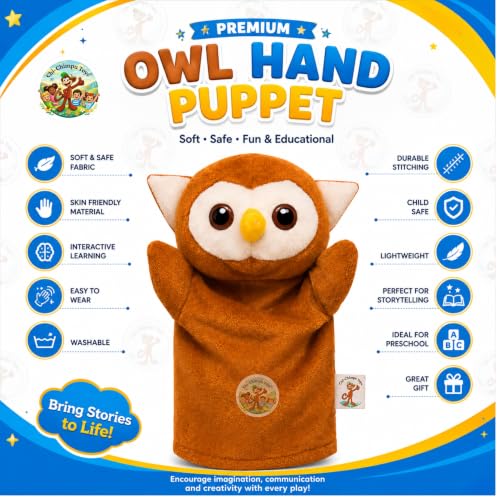 Image of Owl Hand Puppet for Kids | Soft Plush Animal Puppet | Storytelling, Role Play, Preschool Learning Toy | Interactive Educational Puppet for Boys & Girls