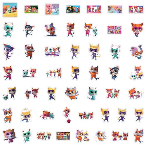 Image of 50pcs Cartoon Supper Kitties Stickers for Kids,Vinyl Waterproof Supper Kitties Decal for Water Bottle Laptop Toy Sticker for DIY Decorate Bumper Phone Hard Hat Kids Teens Gifts