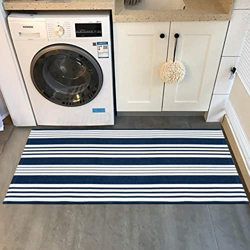 Tiveney Front Door Mat Indoor Entrance, 2'x4.3' Outdoor Rug Machine Washable Area Rugs Black and Blue Outdoor Patio Rug, Cotton Woven Layered Doormat Throw Rugs for Entryway/Porch/Kitchen - Image 6