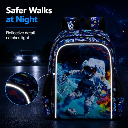Image of HPJGD 3PCS Boys Astronaut Bookbag, Water Resistant Kids School Bag Set with Lunch Box, Cool Backpack for Elementary Preschool Toddler - Soccer Astronaut