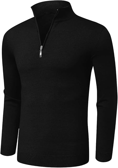 AIYINO Mens Jumpers Half Zip Neck Sweaters Slim Fit Long Sleeve Quarter Zip Pullover Polo Top with Ribbing Edge (XL, Black)